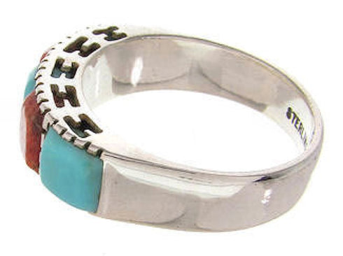 Apple Coral And Turquoise Sterling Silver Ring Size 6-1/4 MW64286